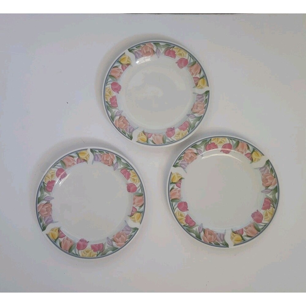 Xiang Shan Floral Vintage Salad Dessert Plates Porcelain Tulips 7.5" - Set Of 3